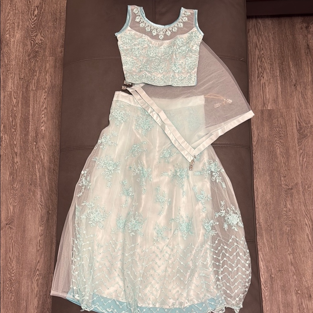 Elegant Turquoise Girl Lehenga w/Duppatta